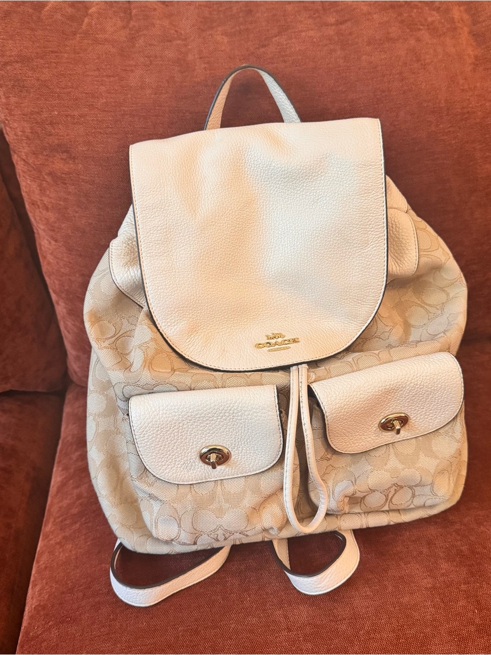 Coach Cream Signature Canvas & Leather Backpack Style #F30275